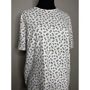 Cabin Creek Women's Size S Blue Ditzy Floral Ribbed Knit Top Cottage Tee Shirt
